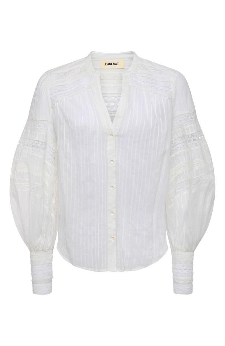L'AGENCE Kiera Lace Trim Button-Up Top, Alternate, color, Ivory