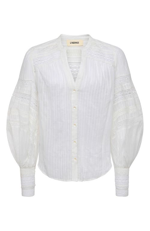 L'agence Kiera Lace-trim Balloon-sleeve Shirt In White