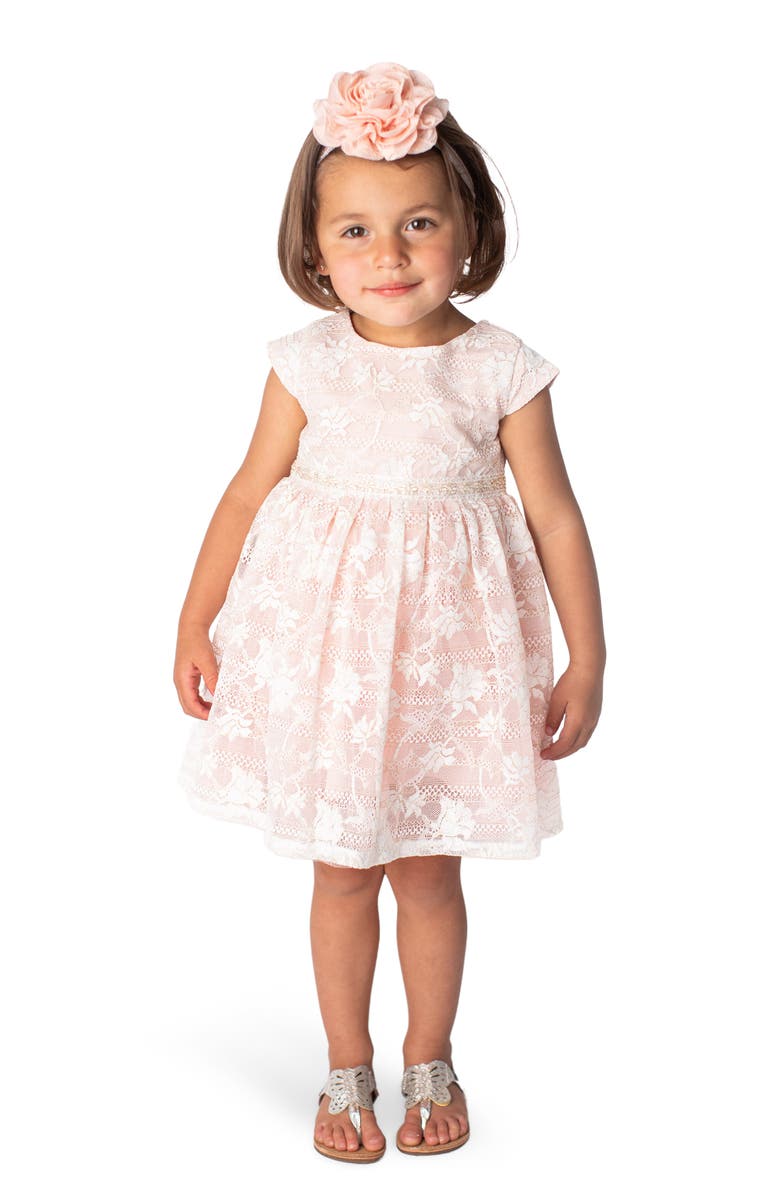 Popatu Floral Lace Overlay Dress, Alternate, color, Peach