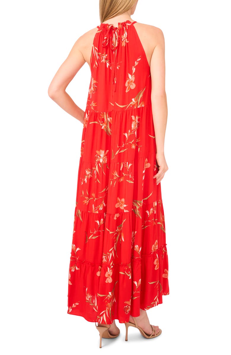 CeCe Floral Print Tiered Maxi Dress, Alternate, color, Fiery Red