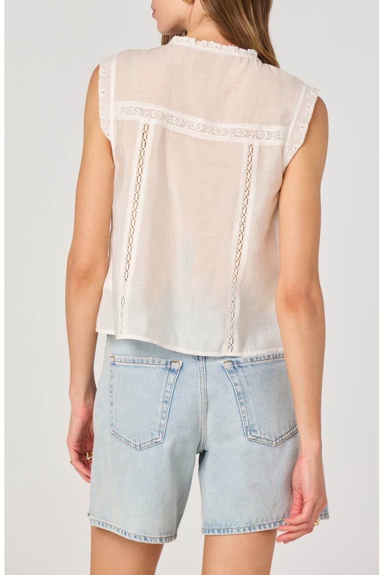 Lace Trim Tie Front Top, Alternate, color, WHITE