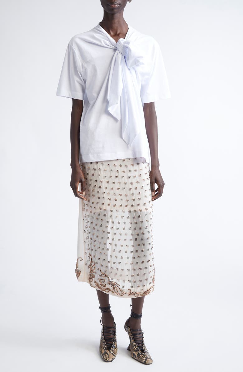 Dries Van Noten Hebitta Bow Neck Short Sleeve T-Shirt, Alternate, color, White