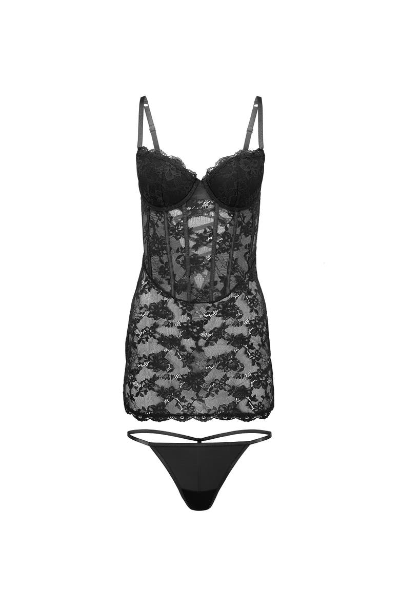 Adore Me Brielle Babydoll & G-String Set Lingerie, Alternate, color, Jet Black