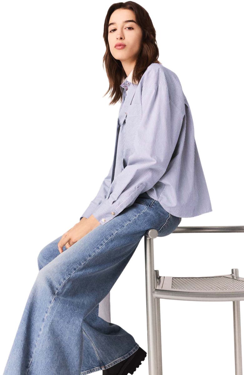 maje Striped bow shirt, Alternate, color, Light Blue