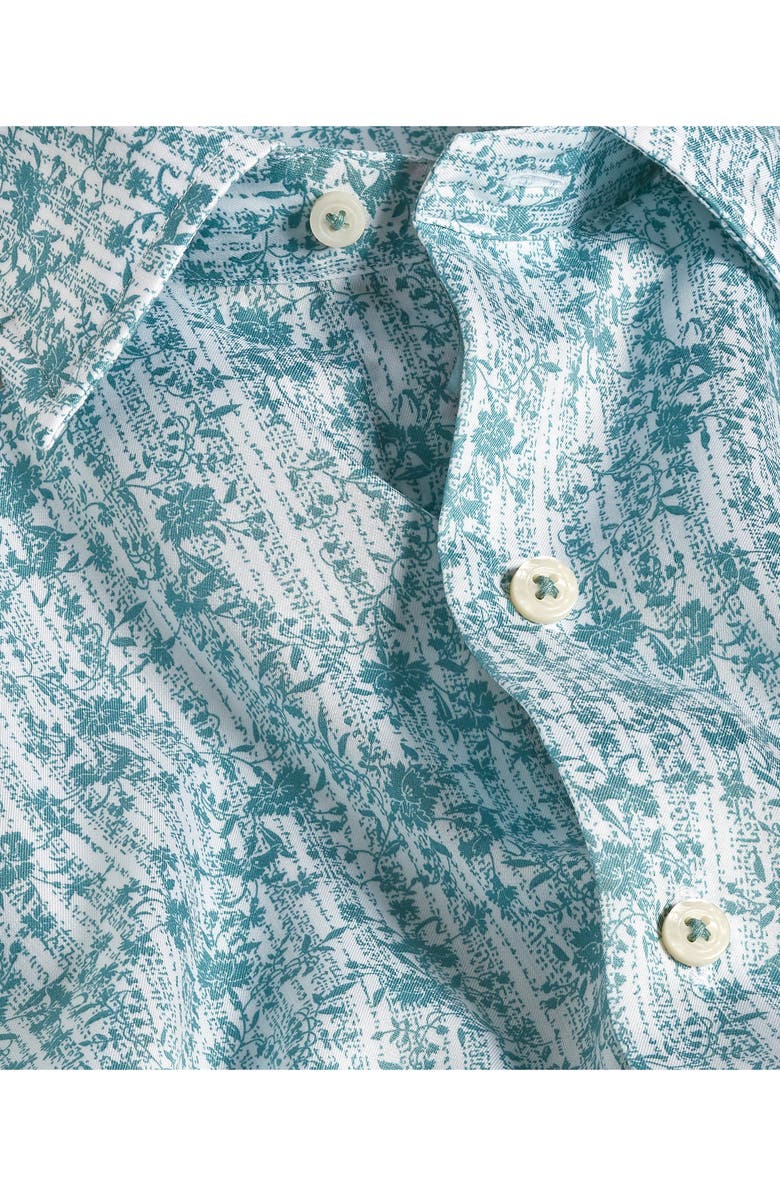 David Donahue Floral Print Lyocell Short Sleeve Shirt, Alternate, color, White/ Seafoam