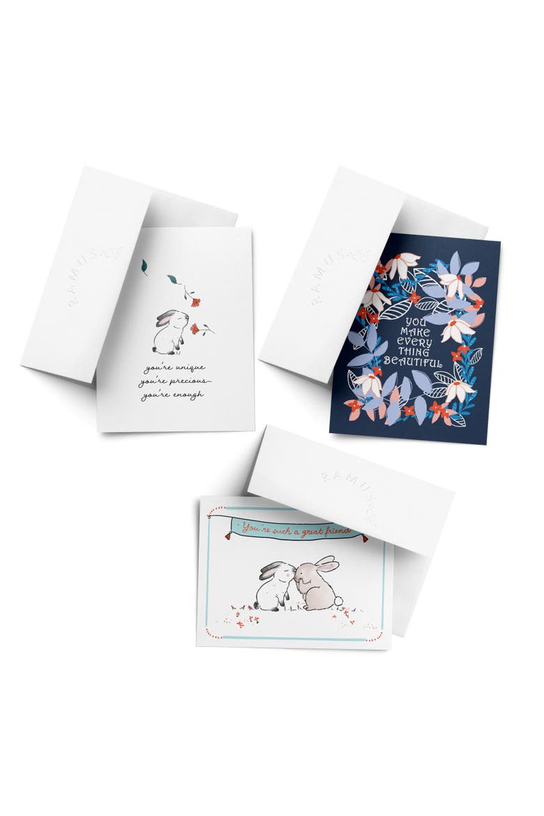 Love/Friendship Greeting Card Pack (3ct) "Bunnies, Bunnies, Flowers", Main, color, Multi-Pack