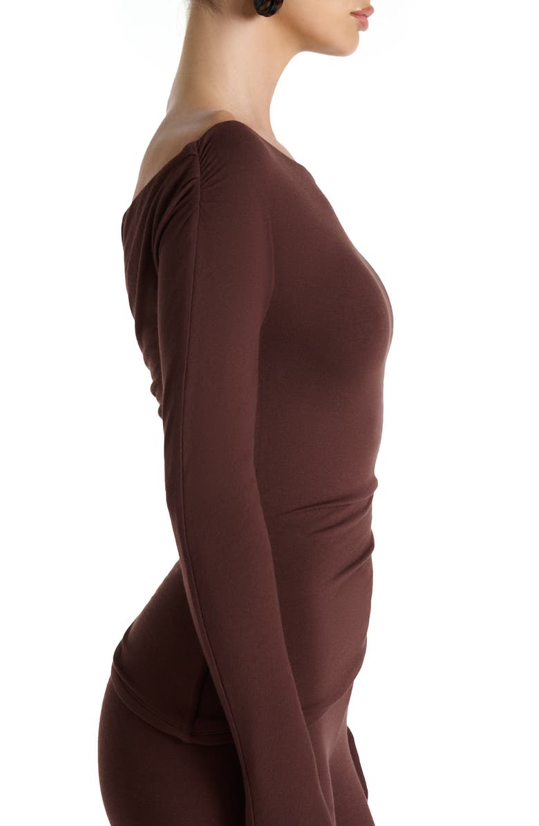 Naked Wardrobe Off the Shoulder Ruched Top, Alternate, color, Chocolate