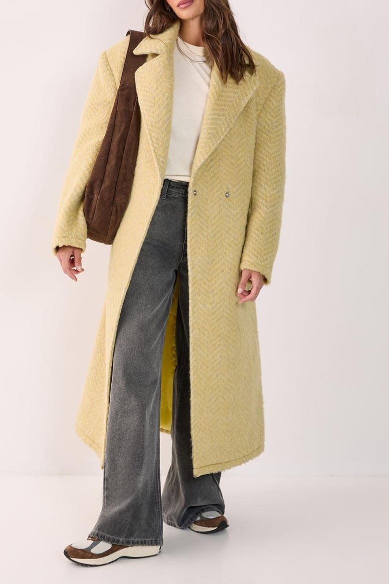 Double Breasted Brushed Herringbone Coat, Alternate, color, Butter