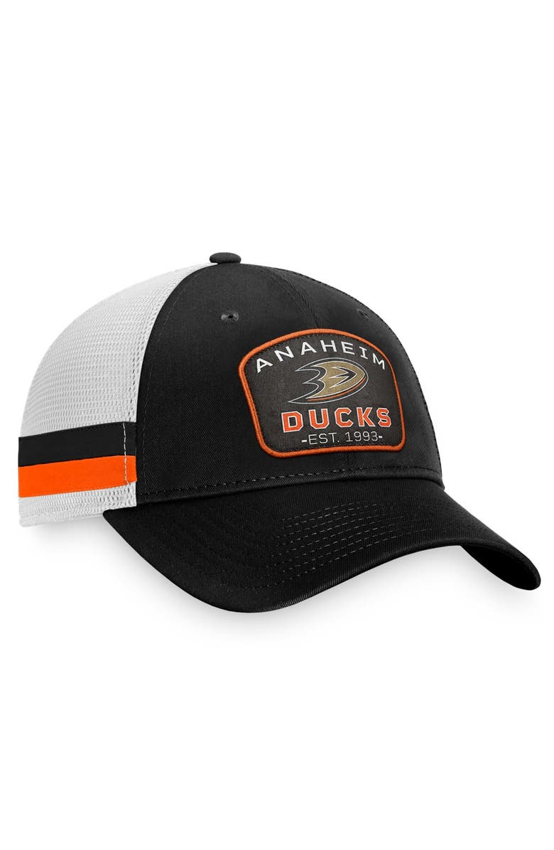 FANATICS Men's Fanatics Branded Black/White Anaheim Ducks Fundamental Striped Trucker Adjustable Hat, Alternate, color, 