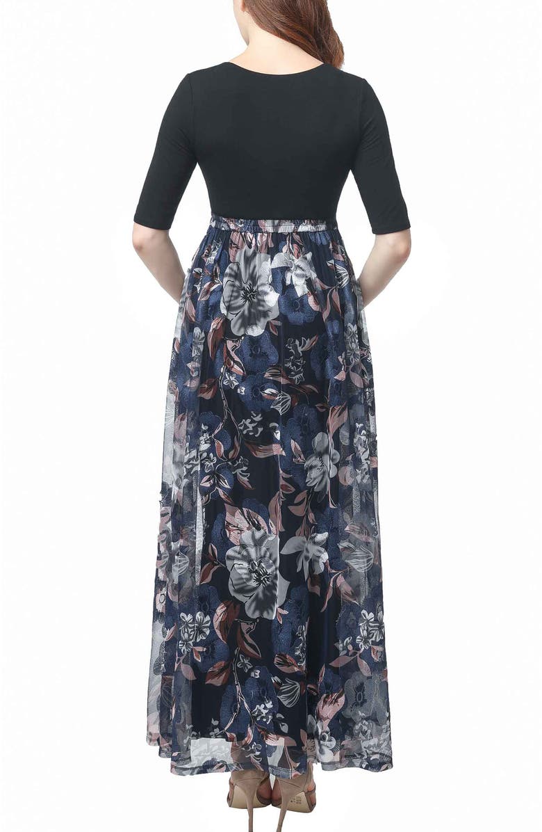 Kimi & Kai Annabelle V-Neck Mesh Print Maternity Maxi Dress, Alternate, color, Multicolored