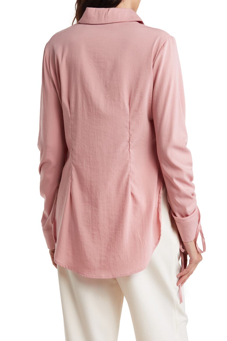 Ruched Sleeve Button-Up Shirt, Alternate, color, PINK
