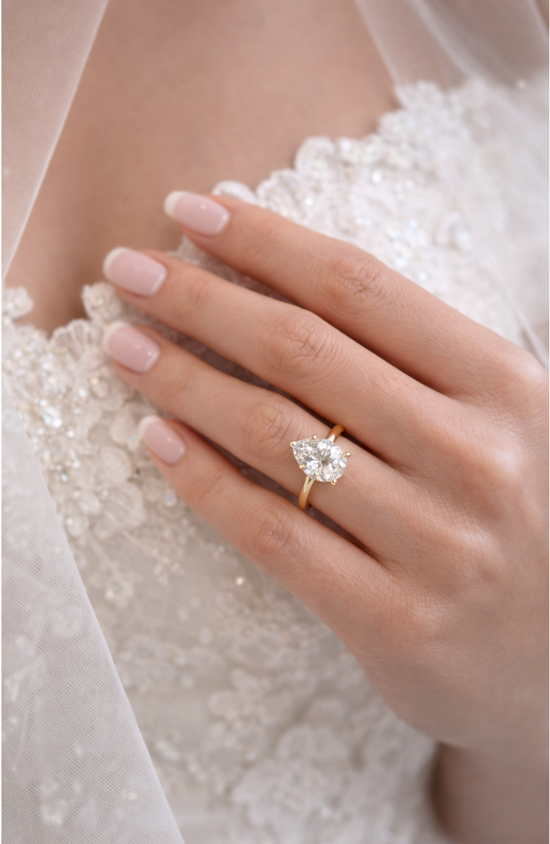 DLORIA 2 ct. Pear-Cut Moissanite VVS1 Ring in Gold Vermeil or Sterling Silver Isabella, Alternate, color, Gold