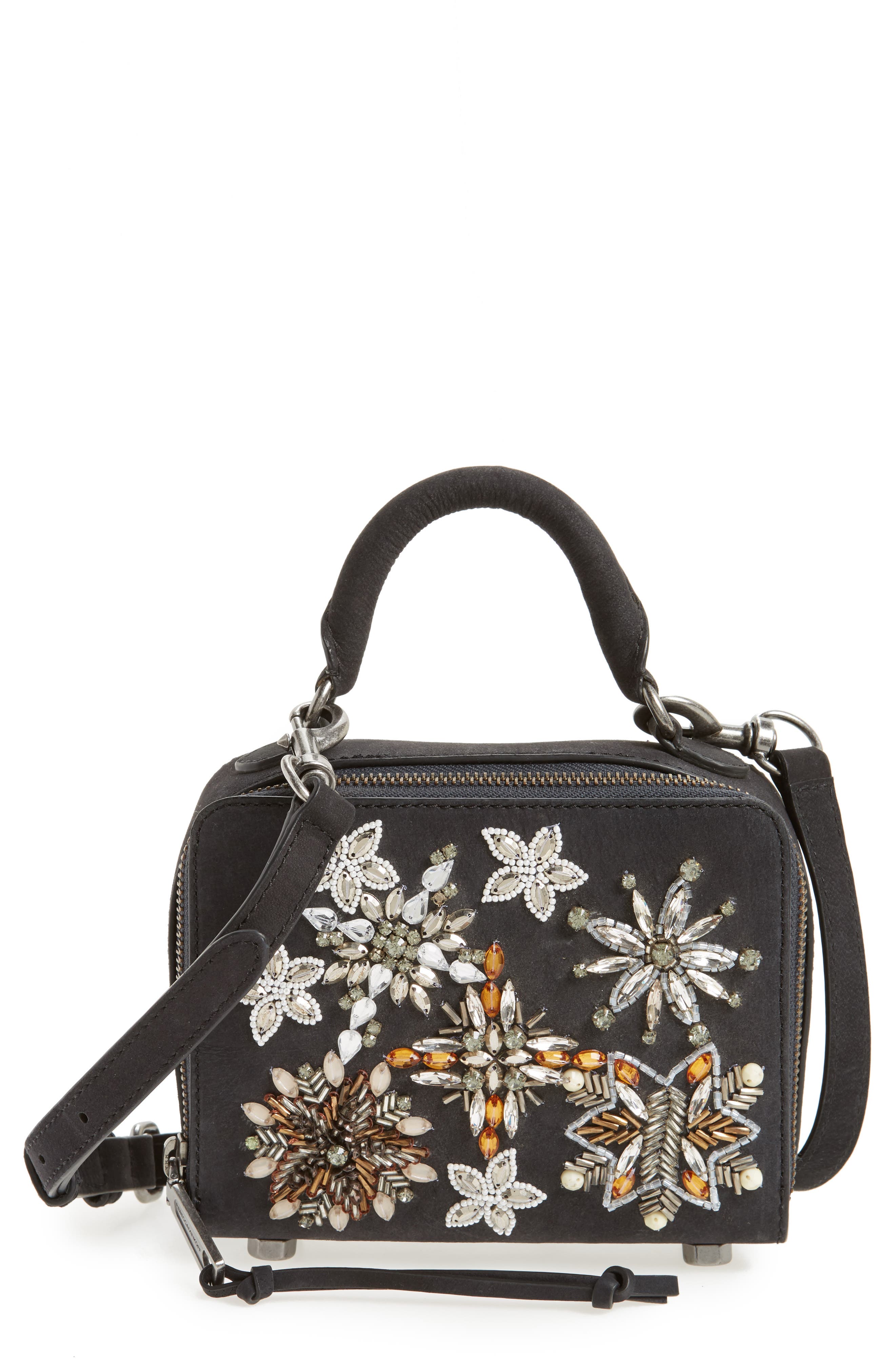 Rebecca Minkoff Embellished Box Leather Crossbody Bag, Main, color, 