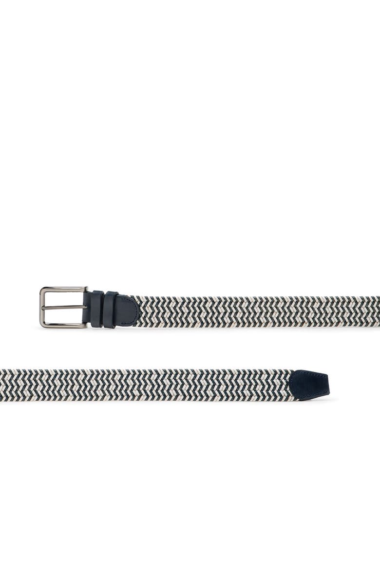 Magnanni Astoria Woven Leather Belt, Alternate, color, Navy And White