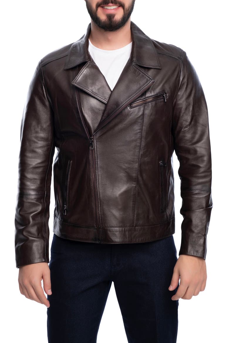 Winston Leather Jacket, Main, color, DARK BROWN