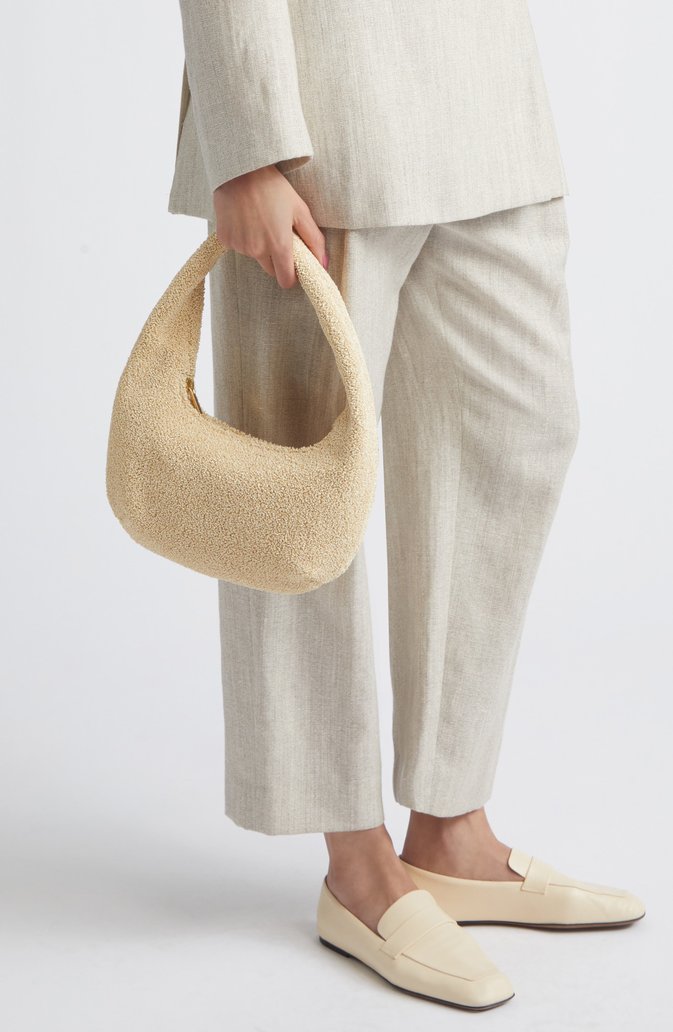 Mansur Gavriel Mini Gnocchi Faux Shearling Hobo Bag, Alternate, color, Jasmine