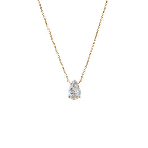 Lab Grown Diamond Pear Solitaire Necklace 14K