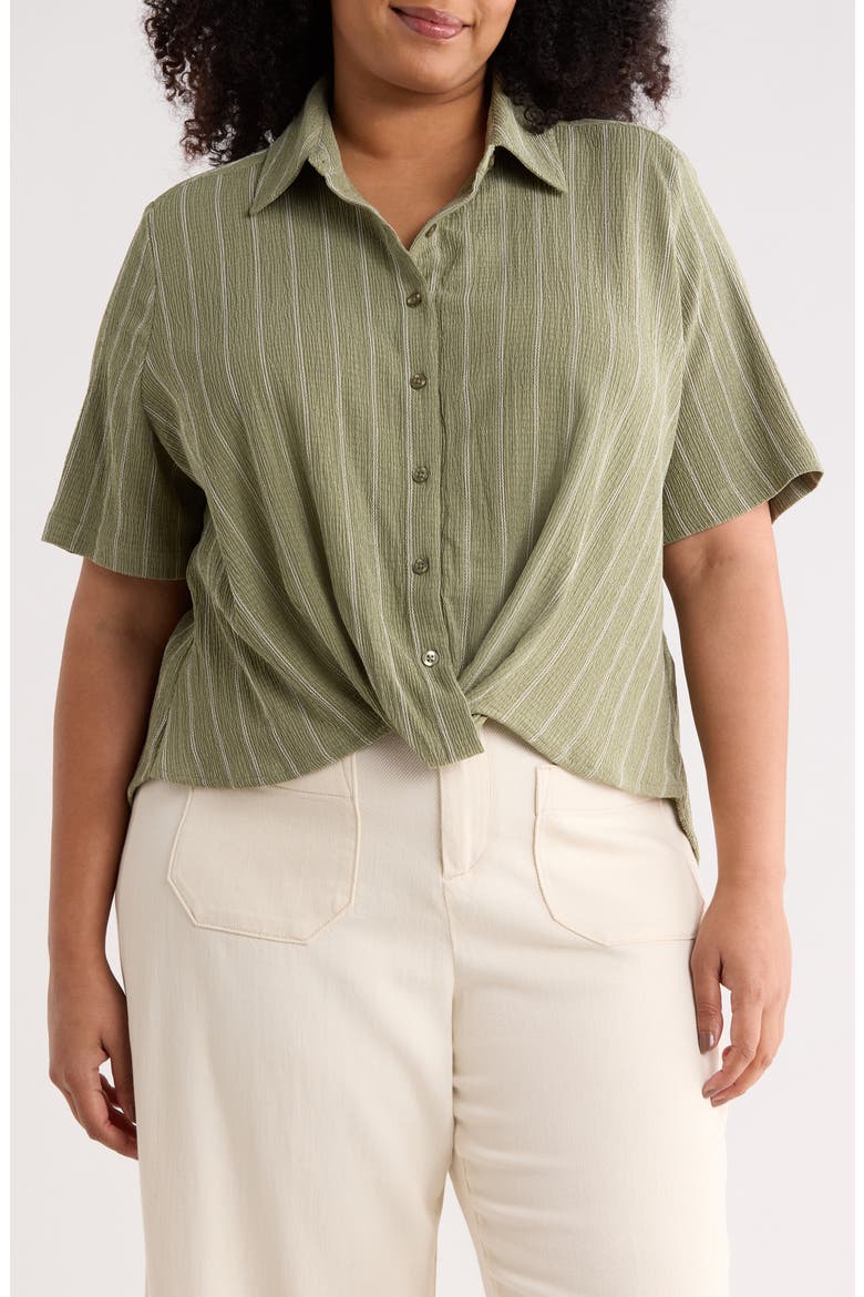 Twist Front Textured Stripe Knit Shirt, Main, color, OLIVE ACORN- IVORY RITA STRIPE