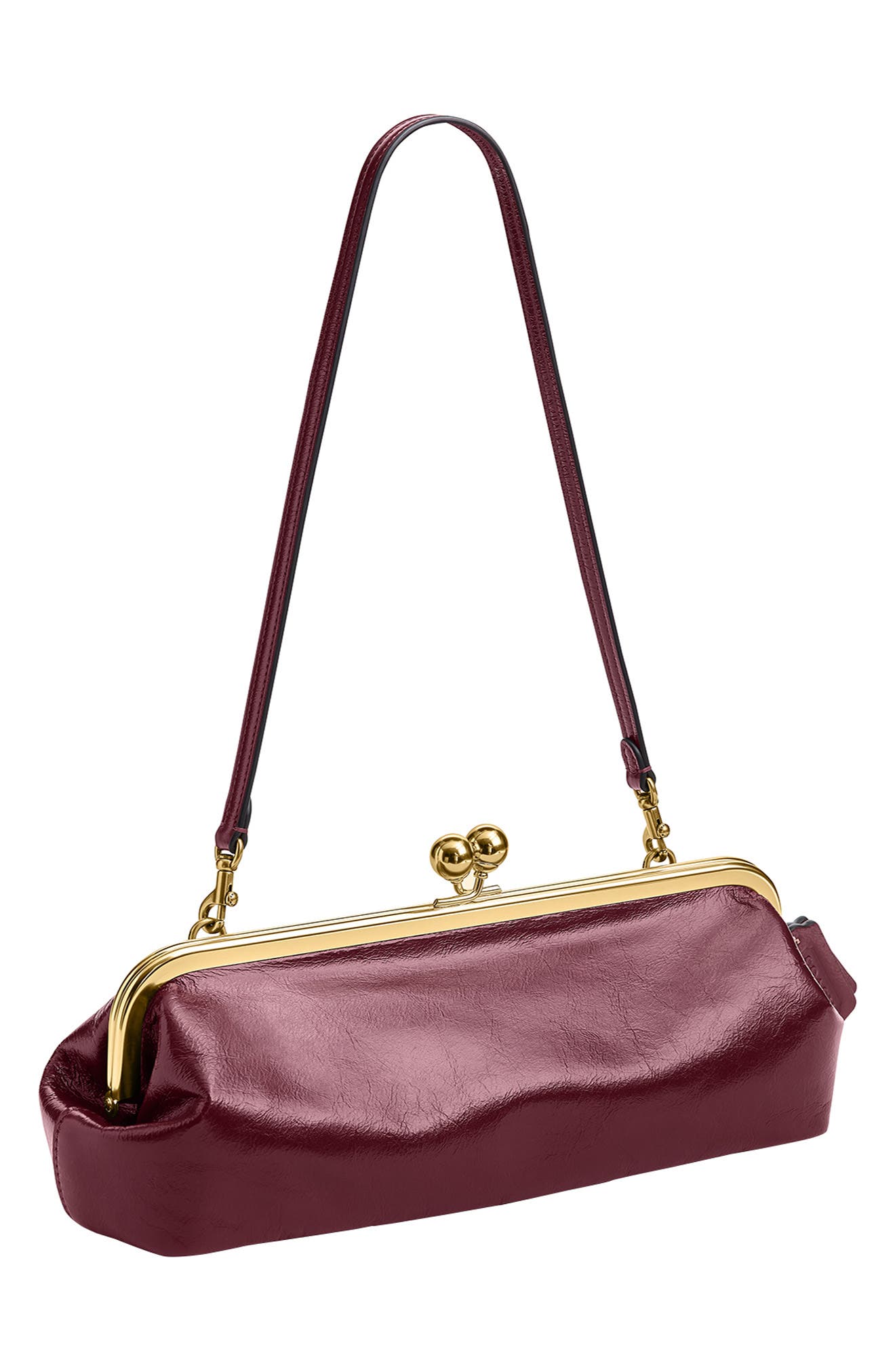 Kisslock Frame Bag 30 Glazed Leather Clutch, Alternate, color, B4/ DARK CHERRY