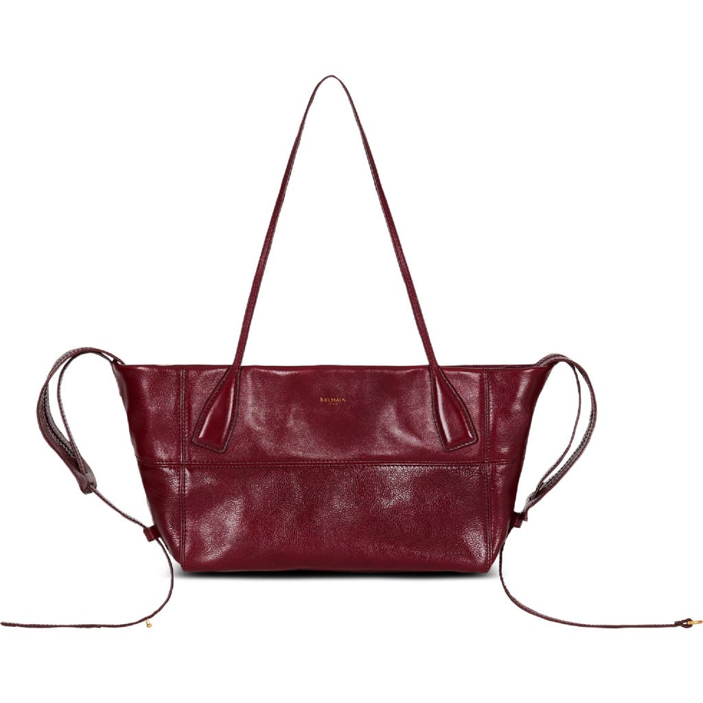 Balmain Small Track Zips Calfskin Tote Bag In Brown In Brown