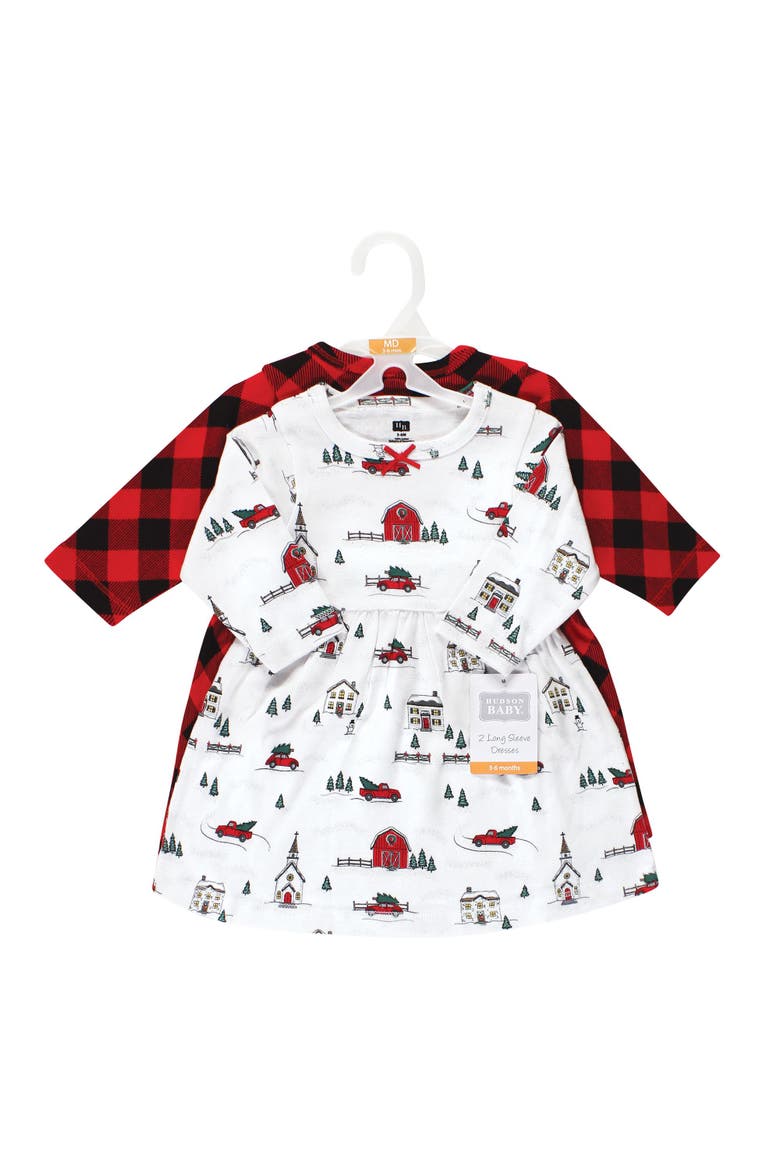 Two Pack of Long-Sleeve Dress, Alternate, color, Christmas Scene