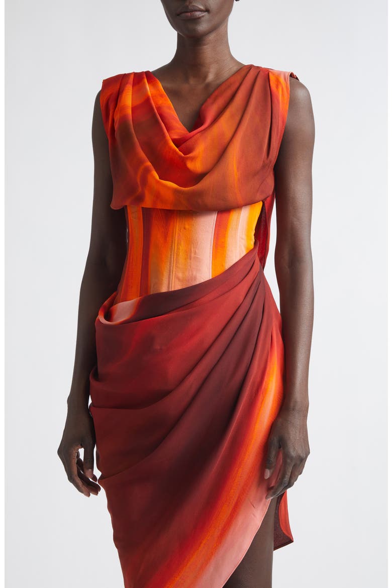 Draped Open Back Dress, Alternate, color, RED MULTI
