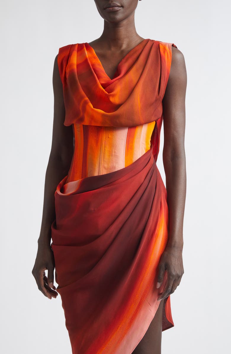 LaQuan Smith Draped Open Back Dress, Alternate, color, Red Multi