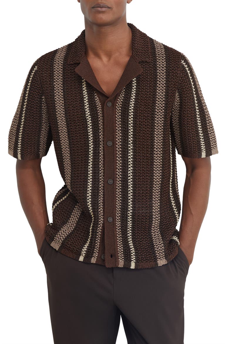 Farin Striped Short Sleeve Sweater, Main, color, CHOCOLATE BROWN