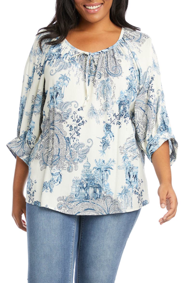 Amalfi Coast Tile Print Blouson Sleeve Top, Main, color, PRINT