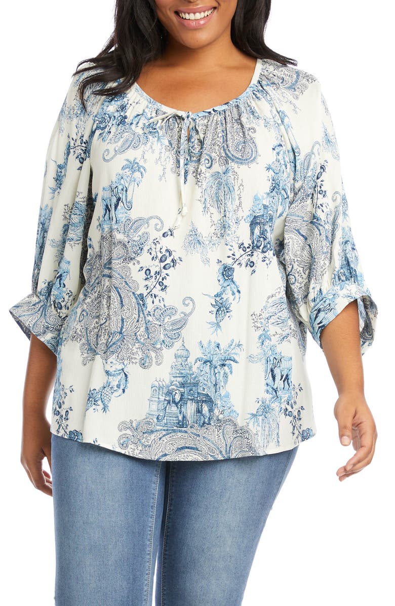 Karen Kane Amalfi Coast Tile Print Blouson Sleeve Top, Main, color,