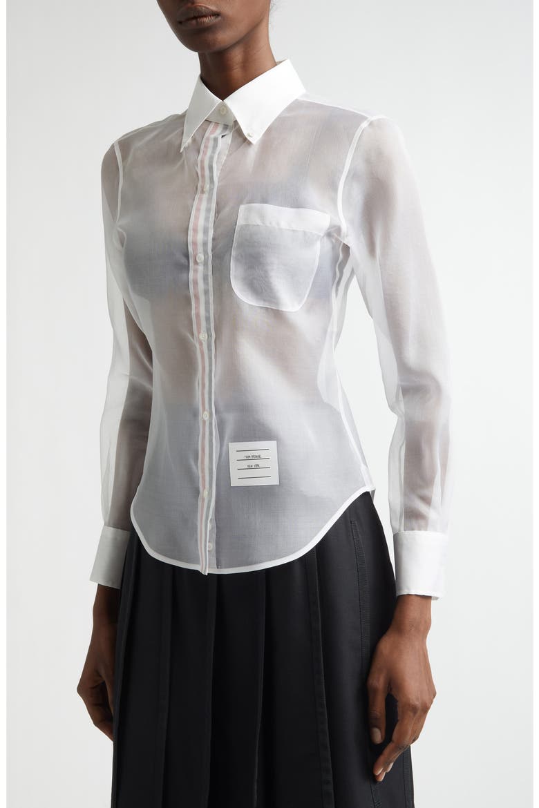 Silk Organza Button-Up Shirt, Alternate, color, WHITE