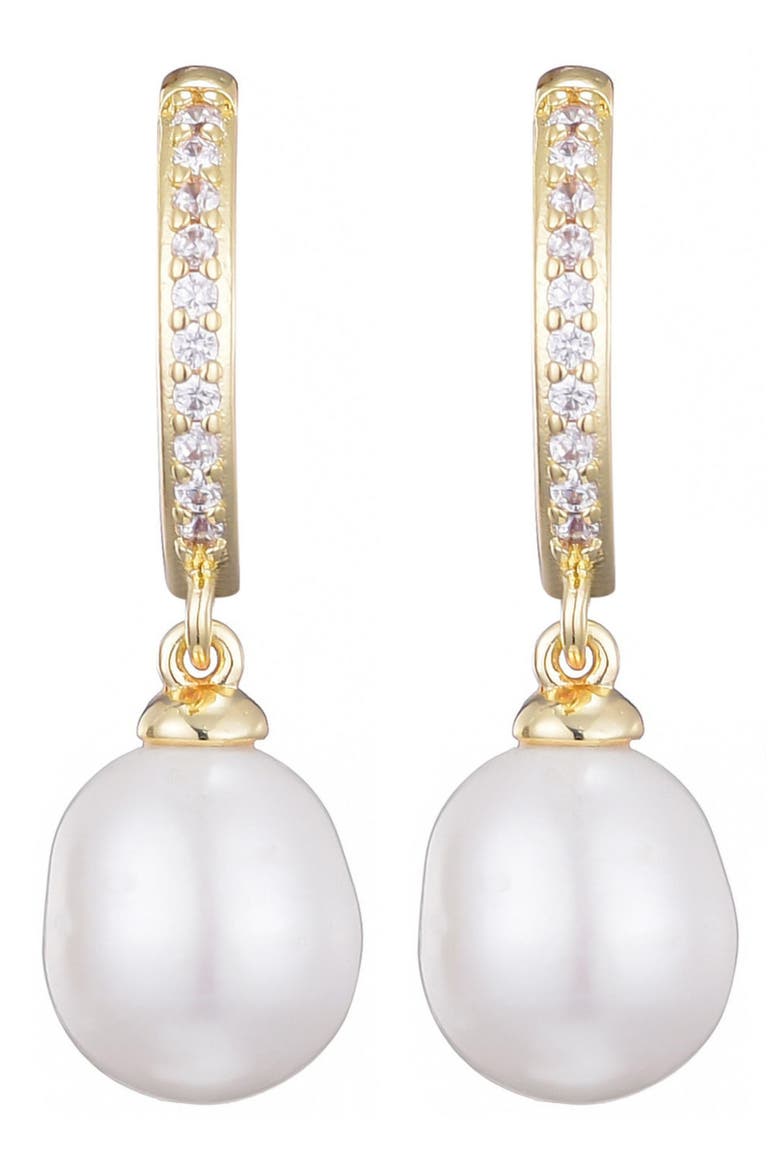 Cubic Zirconia & Faux Pearl Hoop Earrings, Alternate, color, GOLD-WHITE