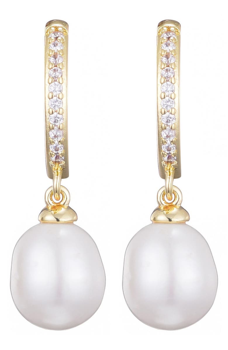 Adornia Cubic Zirconia & Faux Pearl Hoop Earrings, Alternate, color, Gold-White
