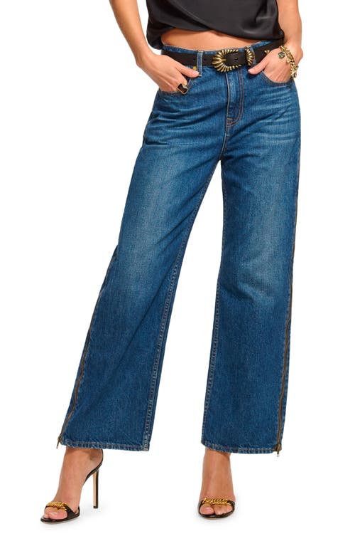 Ramy Brook Kianna Zipper Accent Wide Leg Denim Jeans in Medium Wash 