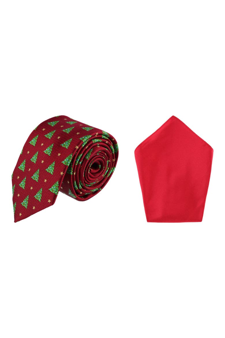 Christmas Tie and Pocket Square Bundle, Main, color, Red