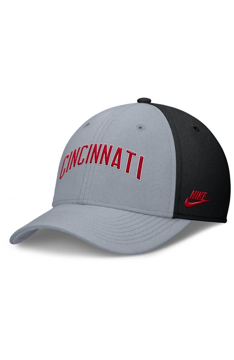 Nike Men's Nike Gray/Black Cincinnati Reds Rise Swoosh Performance Flex Hat, Main, color, 