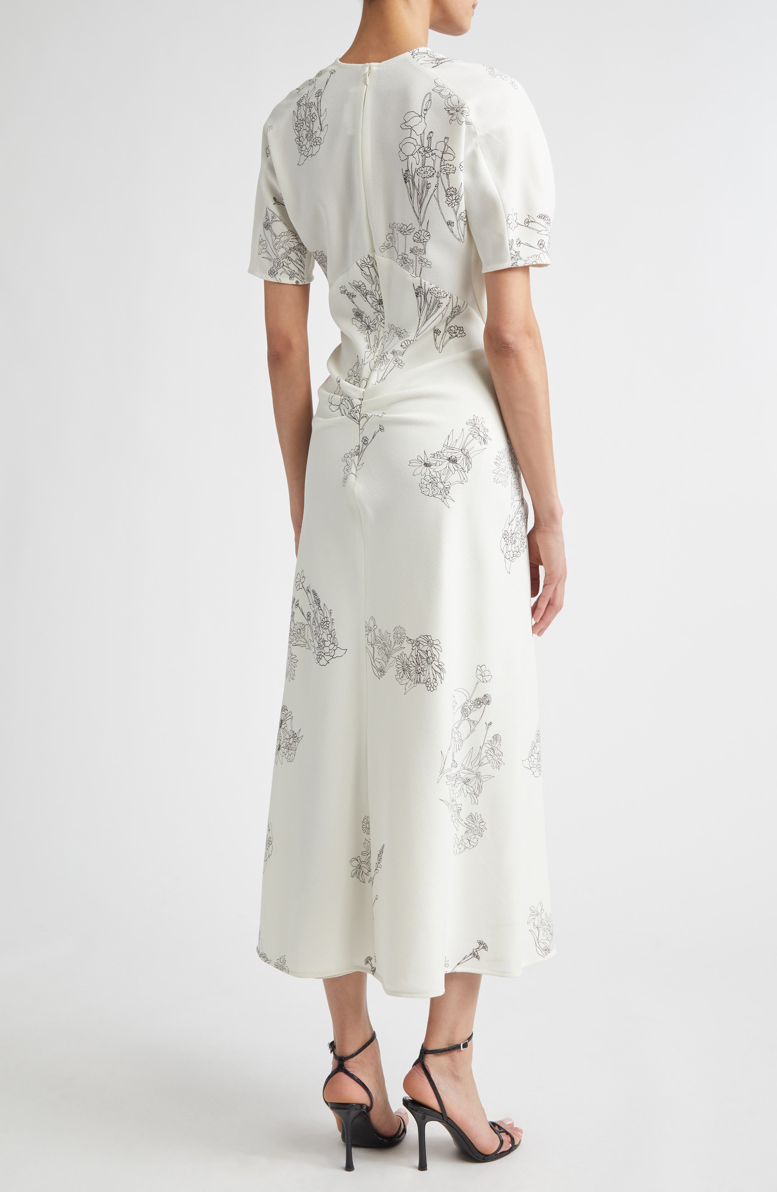 Victoria Beckham Gathered Detail Floral Stretch Cady Midi Dress (Women ...
