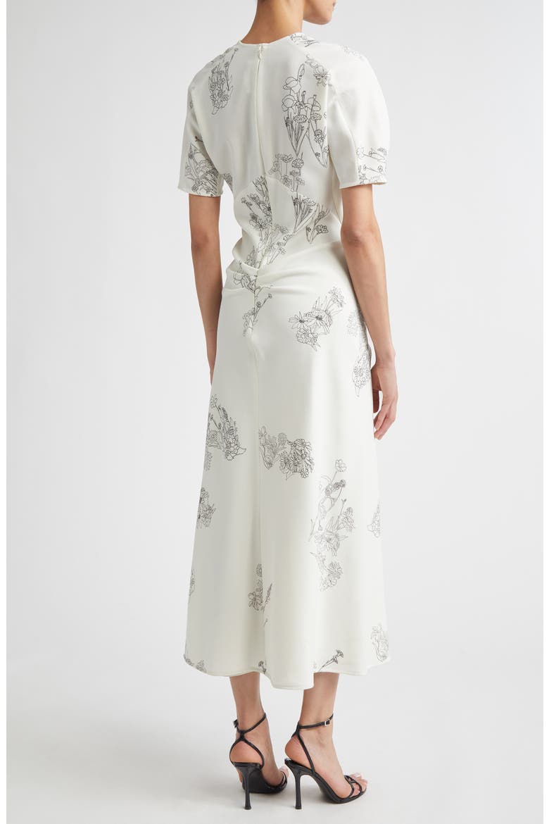 Gathered Detail Floral Stretch Cady Midi Dress, Alternate, color, OFF WHITE BLACK