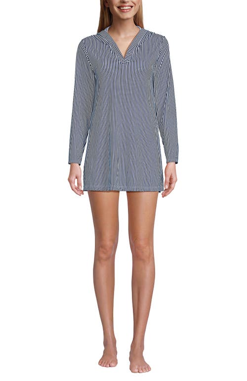 LANDS' END LANDS' END COTTON JERSEY LONG SLEEVE HOODED SWIM COVER-UP DRESS