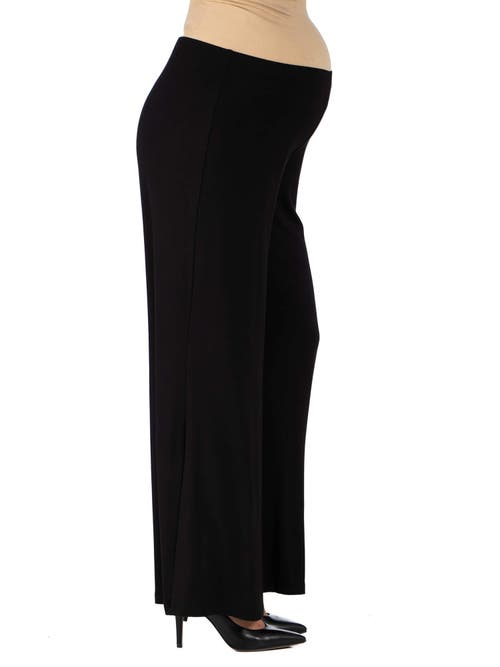 24seven Comfort Apparel Maternity Solid Color Palazzo Pants In Black