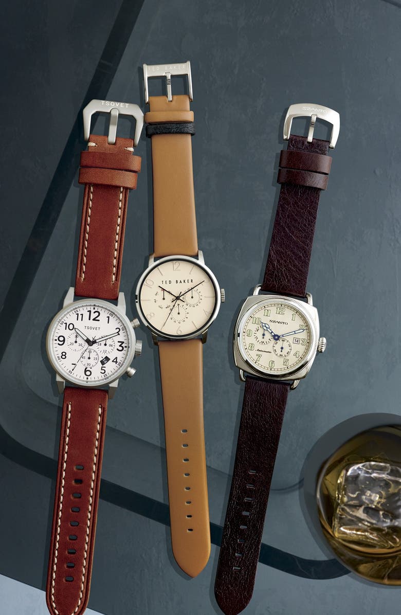 TSOVET 'JPT-TS44' Chronograph Leather Strap Watch, 44mm, Alternate, color,