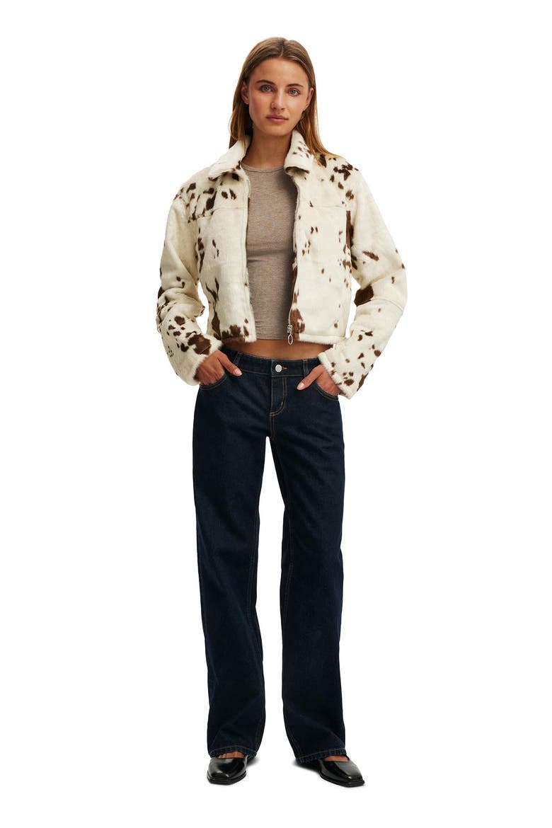 Women's Cow Faux Fur Jacket, Alternate, color, Brown