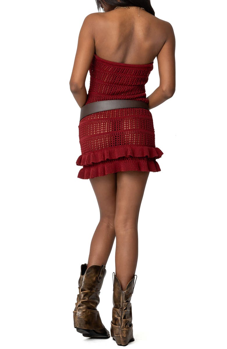 EDIKTED Brooke Strapless Sheer Minidress, Alternate, color, Burgundy