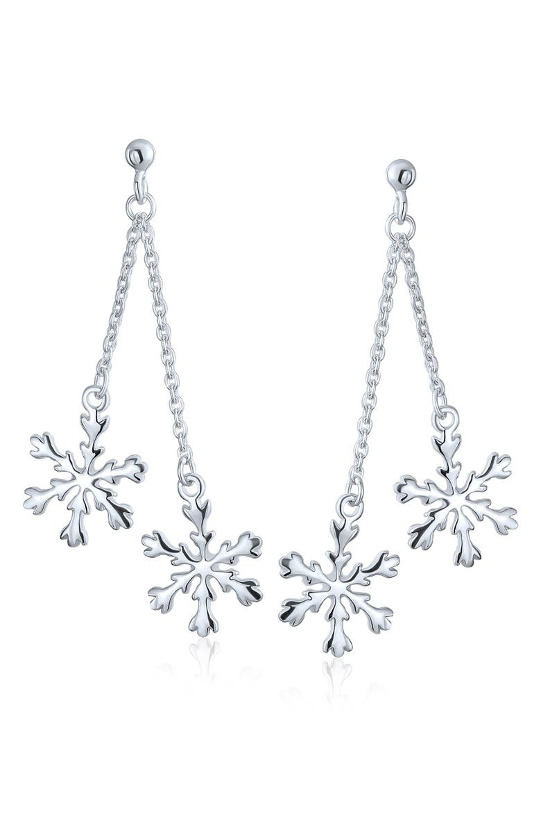 BLING JEWELRY Sterling Silver Snowflake Drop Earrings, Main, color, Silver