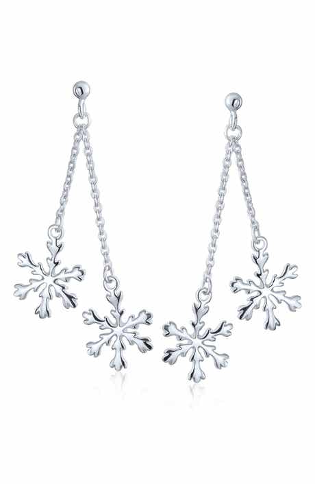 BLING JEWELRY Sterling Silver Snowflake Drop Earrings