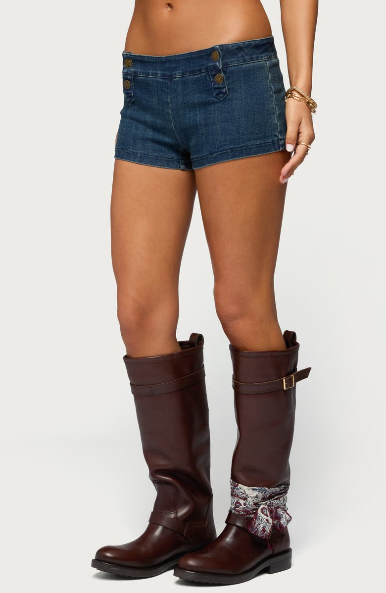 EDIKTED Sashe Low Rise Fitted Denim Shorts, Alternate, color, 