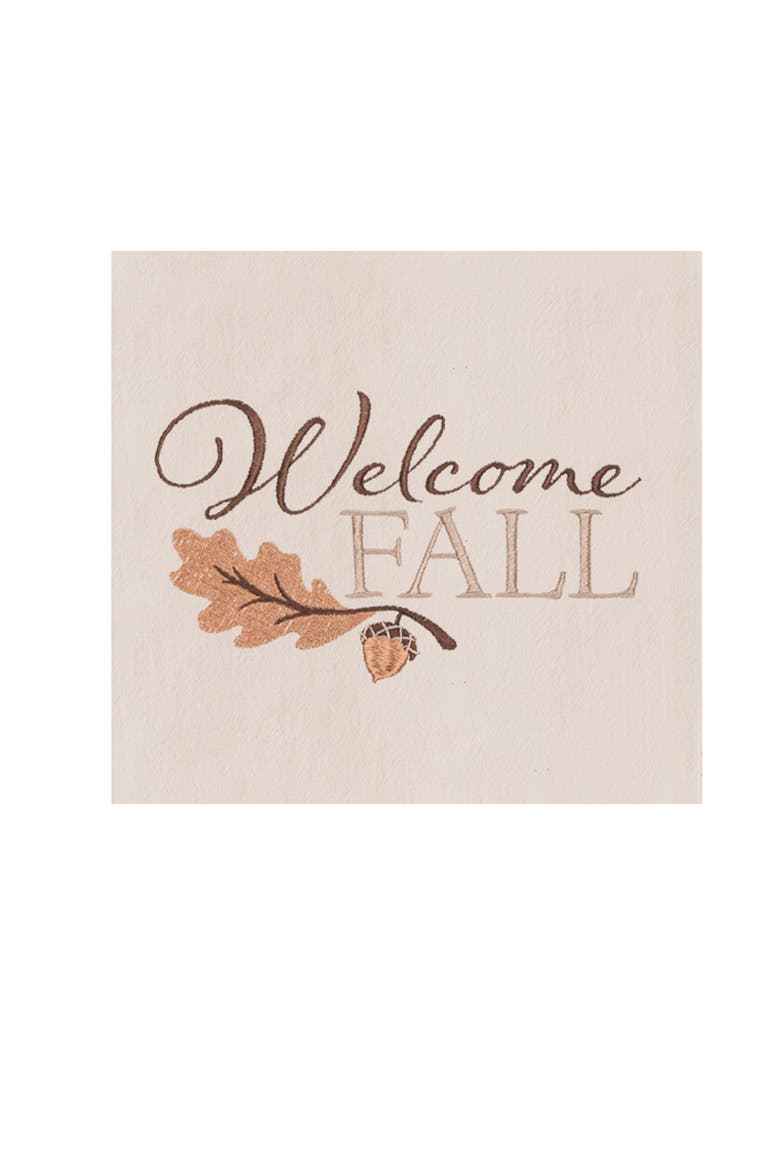 Acorn Leaf "Welcome Fall" 100% Cotton Flour Sack Kitchen Dishtowel, Alternate, color, Off-White