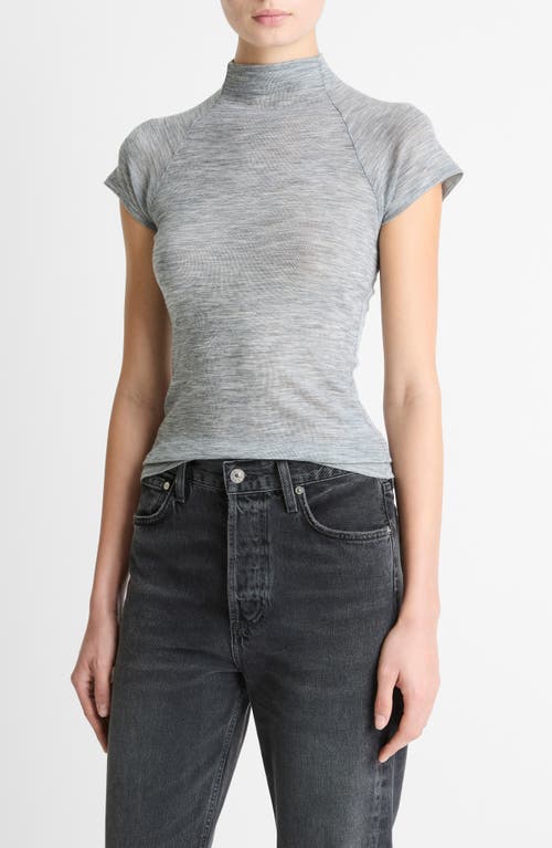 Vince Wool Raglan Cap-sleeve Mock-neck Top In Gray