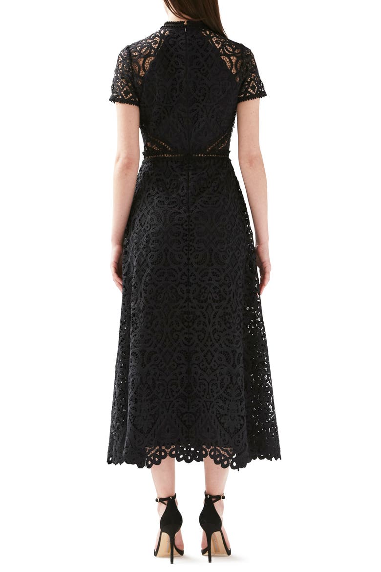 Short Sleeve A-Line Lace Midi Dress, Alternate, color, JET