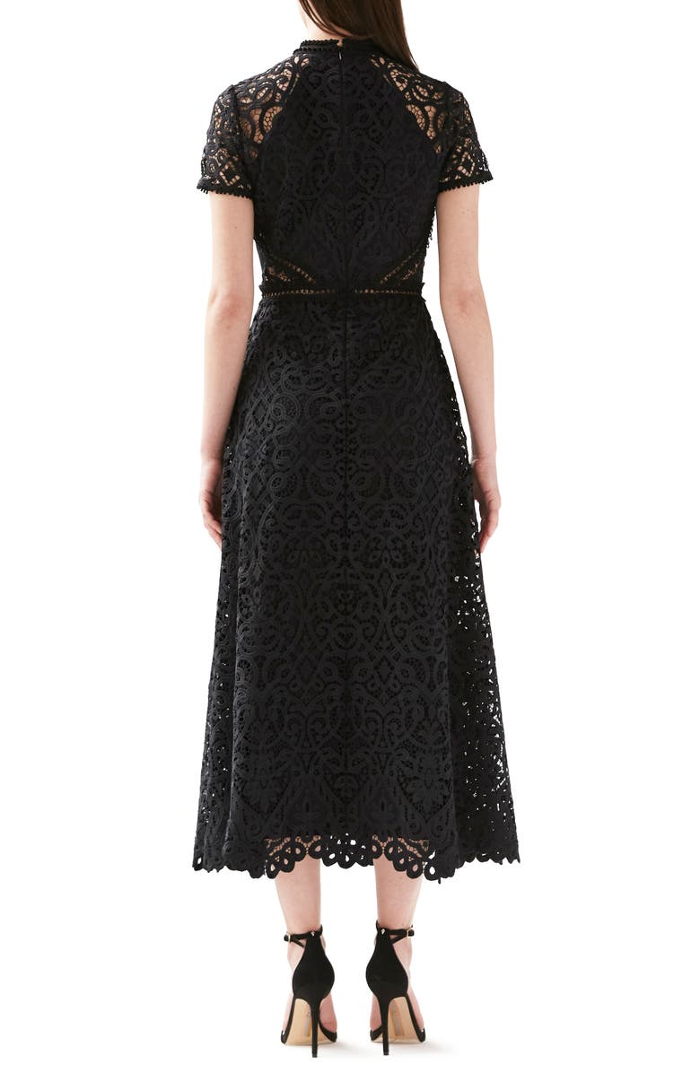 ML Monique Lhuillier Short Sleeve A-Line Lace Midi Dress, Alternate, color,